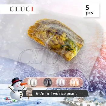 CLUCI 5 ks dvojičky perly v jednom oyster 6-7mm ryža peal oválne perly ustrice samostatne zabalené, 10 perly môžete získať na DIY šperky