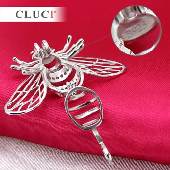 CLUCI 925 Sterling Silver Bee Klietky Prívesky pre perly, veľkoobchod Šperky Príslušenstvo 3ks, roztomilý včiel medonosných zobrazili kľúčové tlačidlá pre ženu, darčeky