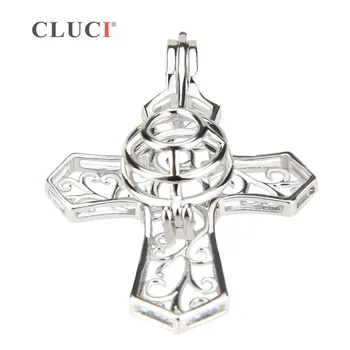 CLUCI najnovšie módne Kríž klietky 925 sterling silver náhrdelník s príveskom, montáž na DIY želanie perly náhrdelník ženy šperky