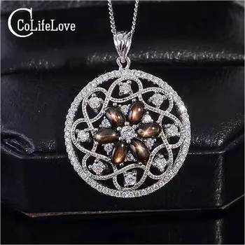 CoLife Šperky, módne kolo náhrdelník s príveskom, luxusné prírodné star light sapphire prívesok pevné 925 strieborný prívesok sapphire