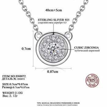 CZCITY Office Lady Skutočné 925 Sterling Silver Chain Náhrdelník AAA+ CZ Zirkónmi Okrúhleho Prívesok Náhrdelník Strany Jemné Šperky