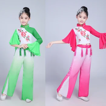 Deti Dávnych Tradičnej Čínskej Ľudovej Tanečnej Topy+Nohavice Deti, Dievčatá Fáze nosenie Tanečné Šaty, kostýmy Sála Ventilátor Tanec