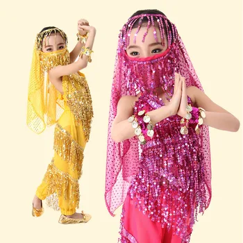 Deti Orientálny Brušný Indickej Cigán Tanečných Kostýmov, Mince Indický Bollywood Bellydance Brušného Tanca Kostýmy 5 ks Sád