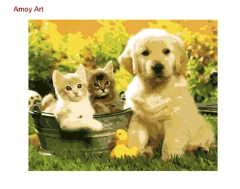 DIY Framless Obrázky Farba Čísla Zvierat Digitálne olejomaľba Na Plátne Jedinečné Darčeky Mačky a Psa 40x50cm
