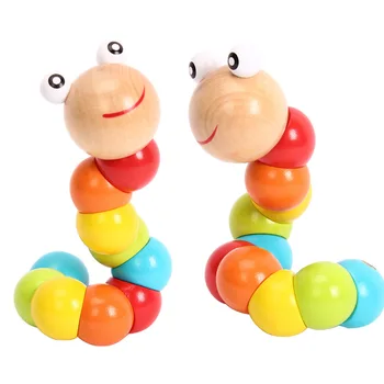 Drevené Krúti Červ Rainbow hračka Otočný Farebné Twist Caterpillar Dieťa Prst Zručnosť Tréning Hračka pre bábätko, hračky pre deti,