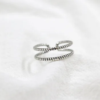 Dvojvrstvové 925 sterling silver krúžky pre ženy bijoux,vintage nádychom otvoriť väzbe krúžok anillos de plata 925 anel feminino šperky