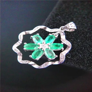 Elegante striebra, drahých kameňov, náhrdelník prívesok 4pcs 3*5mm okrúhly rez prírodné Columbia emerald prívesok pevné 925 strieborný prívesok