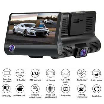 HGDO AK1000 Auta dvr Kamera Full HD 1080P 4.0 Inch 3 Objektív Fotoaparátu 170 Stupeň Nočné Videnie Registrator Dash Cam Video Rekordér