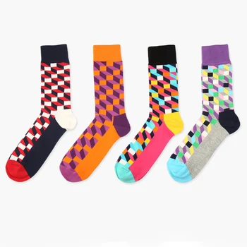 Horúce ! Nové ponožky štýl 3D farebné Štvorcové bavlnené ponožky pre mužov, ženy Gentleman pánske ponožky veľká veľkosť EUR 37-46 HP08