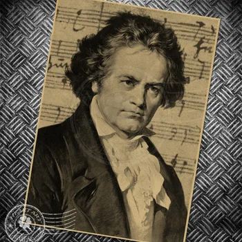 Hudbu Beethovena Vintage Retro plagátu maľovanie Obývacia izba, spálňa tapety tlač aplikovať Cafe Bar Nostalgické foto 42x30cm