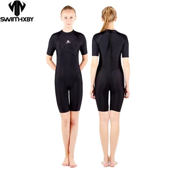HXBY Dámske Plus Veľkosť jednodielne Plavky Pevné Plavky závodné Plávanie Oblek pre ženy plavky kneeskin Plavky