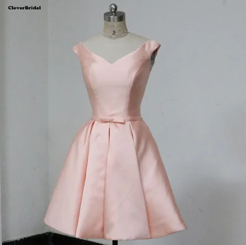 Jednoduché satin A-line bez rukávov V krku ružový krátke 8 stupeň štúdia šaty lacné pod $60USD