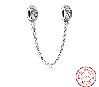 Jemné šperky Autentické 925 Sterling Silver Perličiek Kúzlo Pripraviť Inšpiráciu Crystal Bezpečnosti Reťazca Korálky Fit Pôvodný pre Dievča, Darček