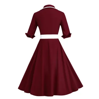 Jeseň 4XL Plus Veľkosť 3XL Prúžok Tlače Pol Rukávy Klope Vintage Šaty 50 Audrey Retro Šaty Vzor Prácu Strany Vestidos