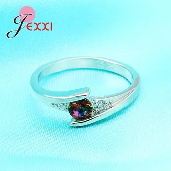 JEXXI 925 Sterling Silver Prstene Pre Ženy Kríž Štýl S Rainbow Biela CZ Kryštálmi Krúžok 2018 Hot Predaj