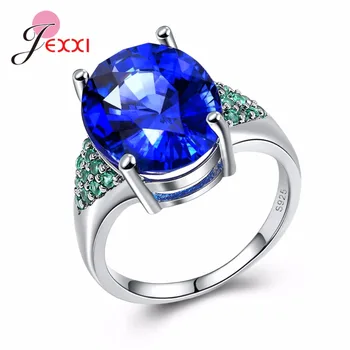 JEXXI AAA Modrá Cubic Zirconia Zásnubné Prstene 925 Sterling Silver Crystal Svadobné Šperky Pre Ženy Anel Zeleného Kameňa Vianoce