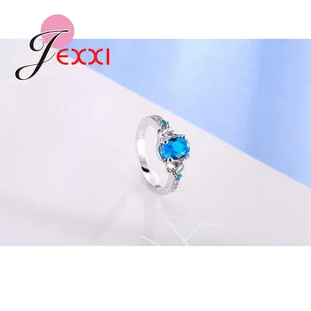 JEXXI Elegantné Svetlo Modrej Žena Prst Krúžky Nový Príchod Svadobné Šperky Pre Svadobné Zapojenie Party Fashion 925 Strieborný Prsteň