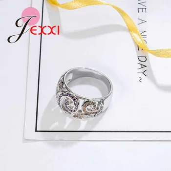 JEXXI Fialová&Champagne Cubic Zirconia Kamenné Kruhy 925 Sterling Silver Prstene Pre Ženy, Mužov Široký Prst Krúžky