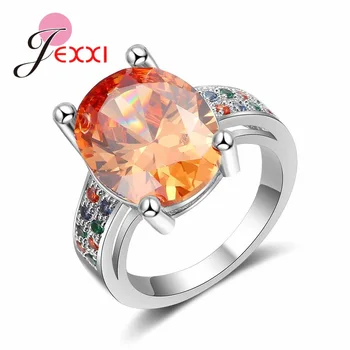 JEXXI Hot Predaj Módne Luxusné Orange Krištáľovo Ženy Zásnubný Prsteň Cubic Zirconia Ženské Svadobné Prst Krúžky