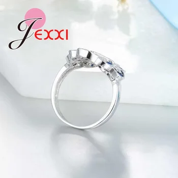 JEXXI Kúzlo Geometrický Dizajn a Módne Modrý Kubický Zirkón Svadobné Zásnubné Prstene Pre Ženy 925 Sterling Silver Návrh Krúžok