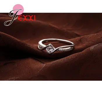 JEXXI Módny Dizajn Twisted Štýl 925 Pečiatkou Strieborné Prstene Lesk Svetlých CZ Ženy Prst Šperky Krásny snubný Prsteň