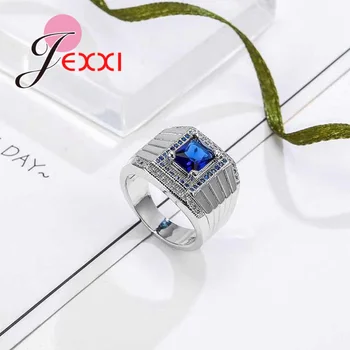 JEXXI Nový Príchod Prekladané Široký Prst Krúžky s Modrým Cubic Zirconia pre Ženy, Dievčatá 925 Sterling Silver Šperky