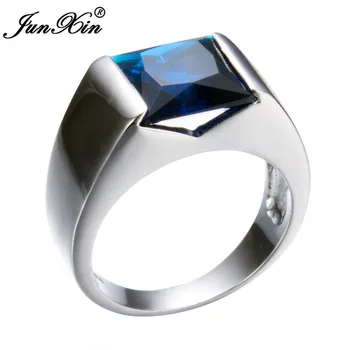 JUNXIN Klasických Mužských Modrá Prst Prsteň Módne 925 Striebro Prstene Pre Mužov Vintage Svadba Zásnubný Prsteň Najlepšie Darčeky