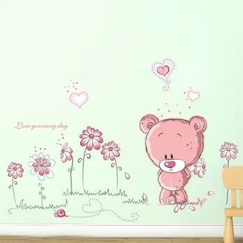 Krásne roztomilý medveď kvet samolepky na stenu pre deti izbách deti miestnosti domova baby sprcha stenu