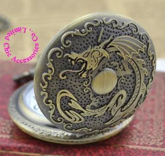 Kupón pre veľkoobchodné ceny kvalitné módne dievča lady quartz nové bronzové Čínsky drak vreckové hodinky náhrdelník s reťazca