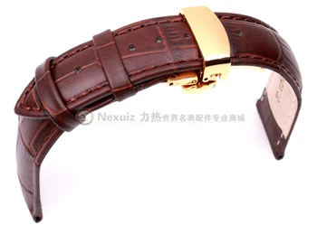Kvalitné Originálne Leathe Watchband 19 mm 20 mm 21 mm 22 mm s Nehrdzavejúcej ocele Zlatý Motýľ, Spony, Hodinky Remienok