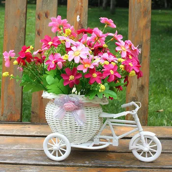Kvet Plastové Biele Trojkolka Bike Dizajn Kvetinové koše Kontajner Na Kvetu Rastlín Domov Weddding Dekorácie, Vázy 23*12.5*9 cm