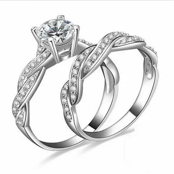 Lady Kolo 2ct Simulované Diamantové Prstene Súbor 2-v-1, Výročie Svadby Krúžok pre Ženy 18K bielym zlatom Pozlátené šperky Veľkosti 5-10