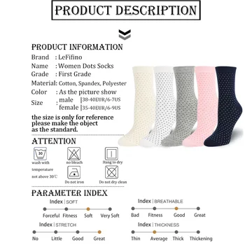 LeFifino Módne Ženy Žakárové Malé Bodky Bavlnené Ponožky Soks Femme Polka, Ružové A Biele, Čierne Ponožky Roztomilý Obyčajné Ponožky Le35340
