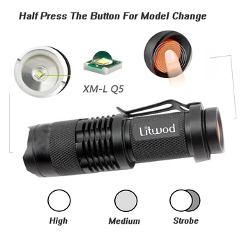 Litwod Mini penlight 2000L Vodotesný LED Baterka Horák, 3 Režimy zoomovateľnom Nastaviteľné Zaostrenie Svietidla Prenosné Svetlo