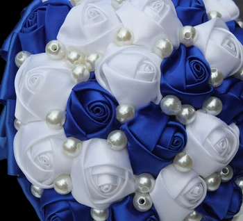 LOVSKYLINE Biela a Modrá Umelé Svadobné Kytice, Ručné Kvet Plné Perál Bridesmaid, Svadobné Svadobné Kytice mariage de