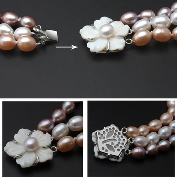Luxusný štýl AAA Sladkovodné Tri Riadky Perlový Náhrdelník Reálne Ryža Perlový náhrdelník Náramok Nastaviť Svadobné Šperky Jemné Šperky