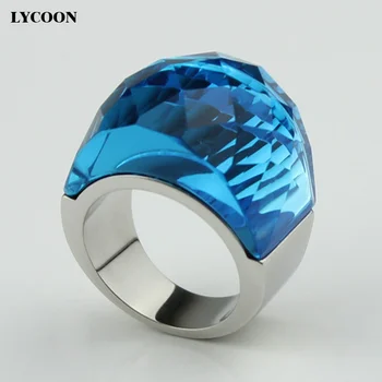 LYCOON vysokej kvality 316L nerezovej ocele kapela s veľkým crystal krúžky v transparentný Jazere sa modrá farba pre ženy