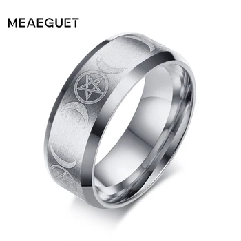 Meaeguet 8mm Široké Nehrdzavejúcej Ocele Triple Laser Bohyne Mesiaca Krúžok Pre Ženy, Mužov, Šperky Matný Skončil Svadobné Kapela
