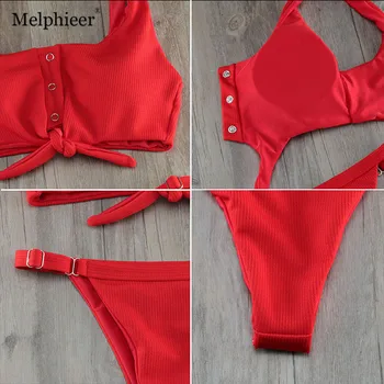 Melphieer Dievčatá Žltá Červená Luk uzol Bikini 2018 Pláži Plavky Leto Ženské Plavky Bikiny Žien plavky Maillot De Bain