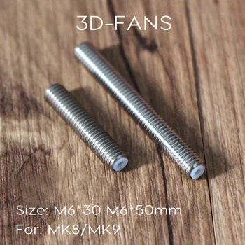 MK8/MK9 M6*30 mm M6*50mm 3D tlačiarne Krku S PTFE Rúra z Nerezovej Ocele Krmivo Trubice, Dýzy Hrdlo Pre 1.75 mm Vlákna Makerbot
