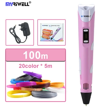 Myriwell 3d Perá 3D Magic Pen LED Teplota Displej Zadarmo 100 metrov ABS Vlákna Najlepšie Deň Detí DIY Darček Pre Deti