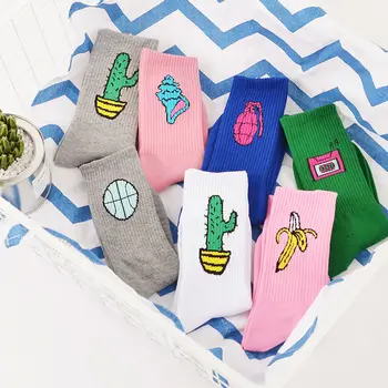 Novinka Zábavné Pásky Banán Výbuchov Mín Kaktus Conch Osvetlenie Kórejský Vlajka Bavlnené Ponožky Harajuku Ženy Muži Cartoon Posádky Ponožky