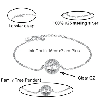 Nádherné Family Tree Reťazí Náramok Autentické 925 Sterling Silver Krištáľový Náramok Šperky Pre ženy, Rodiny Milenca