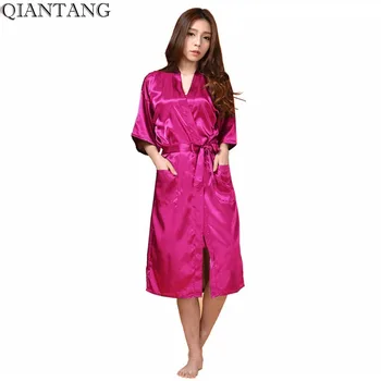 Plus Veľkosť Žien Vaňa Župan Pevné Kimono Vaňa Červené Šaty Lady Rayon Yukata Nightgown S M L XL XXL XXXL Mujer Pijama Zh02C