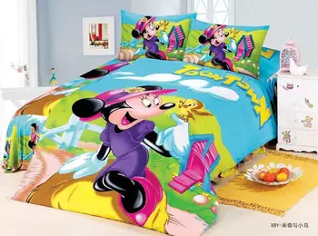 Posteľná bielizeň Minnie mouse sady Detí Dievčatá spálňa decor jeden twin size posteľ list modrá zelená deka obliečky 3ks č výplň