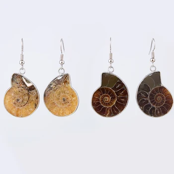 Prírodné Slimák Ammonite Špirála Whorl Conch Shell Skamenelín Prírody Farba Zvierat Prívesok Visieť Háčik Náušnice Ženy Módne Šperky