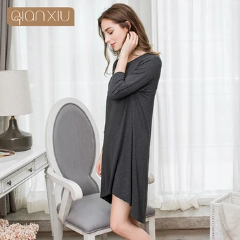 Qianxiu nové 2017 jeseň pani voľný čas nightdress sleepwear šaty modálne materiál, pohodlné voľne dýchať