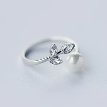 QIMING Skutočný Čistý 925 Sterling Silver Peal Leaf Snubné Prstene pre Ženy Crystal Krúžok Módny Vintage Mincový Striebro Šperky