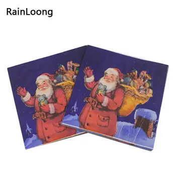 [RainLoong] Santa Vianočné Papierové Obrúsky Slávnostné & Party Dodáva Tkaniva Detské Dekorácie Serviettes Pre Dekorácie Decoupage
