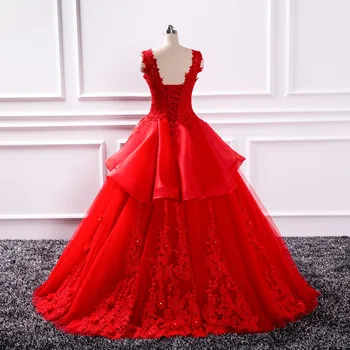 Real Foto na Zákazku Červená Nášivka Čipky Vintage Svadobné Svadobné Šaty 2018 Princezná Svadobné Šaty Vestidos De Novia